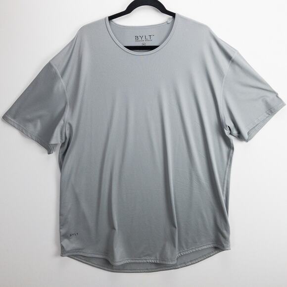 BYLT Drop-Cut Performance Tee Men’s 2XL Silver Athletic Fit Stretch Minimalist - Picture 1 of 11